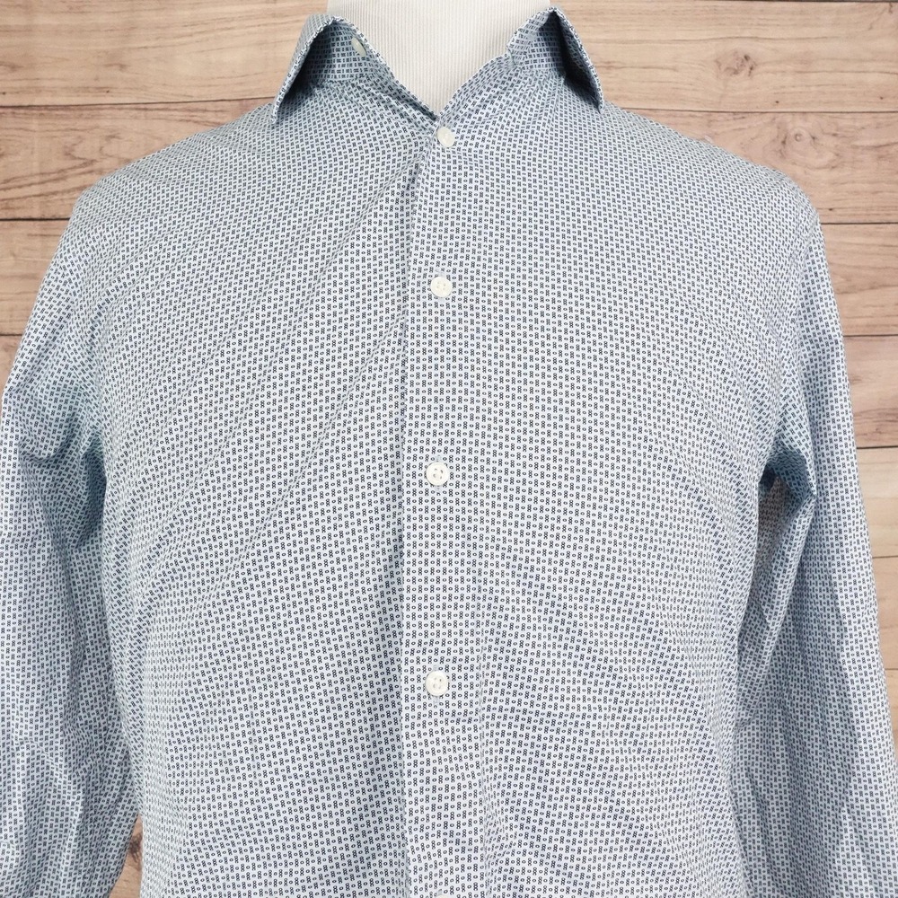 Nordstrom Dress Shirt Mens 15.5 32/33 Slim Fit Blue Geometric Non-Iron Woven